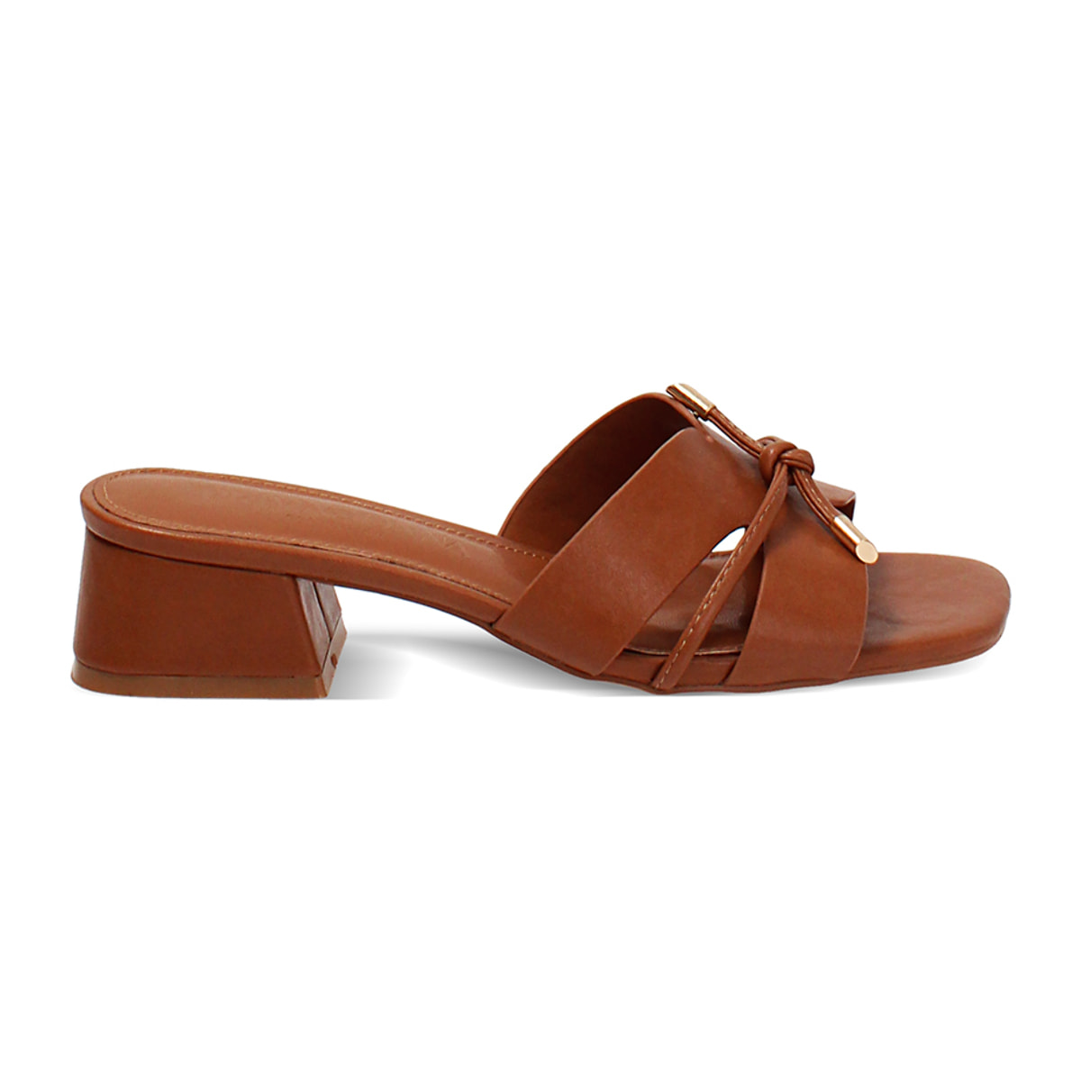 Mules punta abierta cognac tacón 4 cm