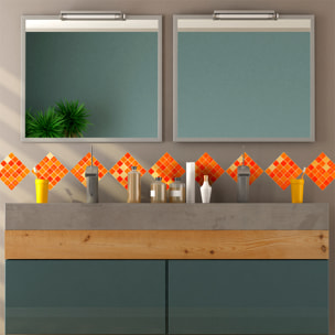 Stickers muraux - Sticker Mural Carrelage adhésif Cuisine Salle de Bain - 9 STICKERS CARREAUX DE CIMENT MOSAÏQUES NUANCE ORANGE