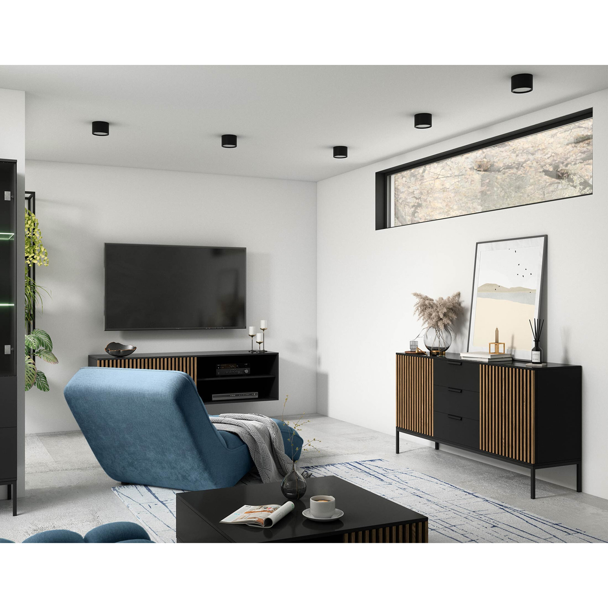 Savanna - table basse - effet bois et noir - 1 tiroir et 1 niche - 80 cm - Noir / Bois