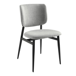 Silla Angel Cerdá con asiento y respaldo tapizados en tela en gris claro patas de acero inoxidable en epoxi negro 48x60x83cm