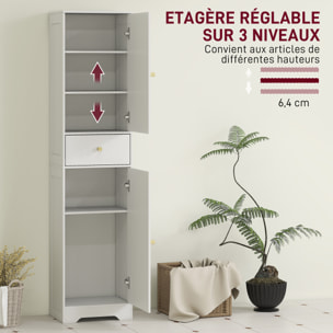 Colonne salle de bain design - 2 portes, 3 étagères, tiroir - dim. 40 x 29,5 x 170 cm - blanc doré