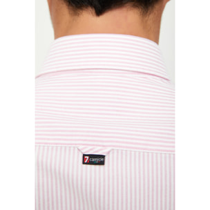 Camicia Uomo 1 Bottone Button Down Slim Oxford Lavato Unito Rosa/Bianco