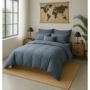 Drap housse percale de coton bleu forever