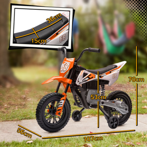 Moto cross électrique dirt bike enfant 12V 2 moteurs 2 vitesses 2,4-5 Km/h musiques orange