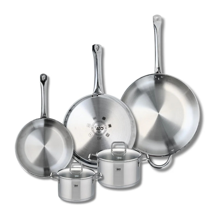 Ensemble de 3 Poêles de cuisson 24, 28 et 32 cm et 2 faitouts 14 et 16 cm Elo Profi Citrin