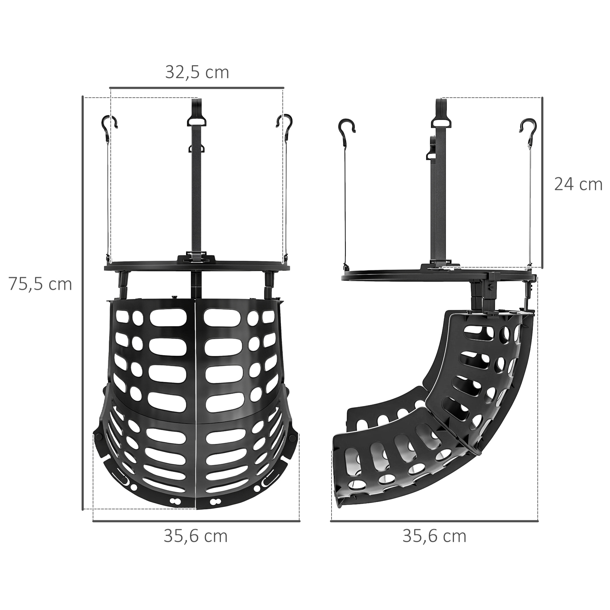 Retour de ballon de basket-ball - rotation 360°, hauteur réglable, crochets amovibles - noir