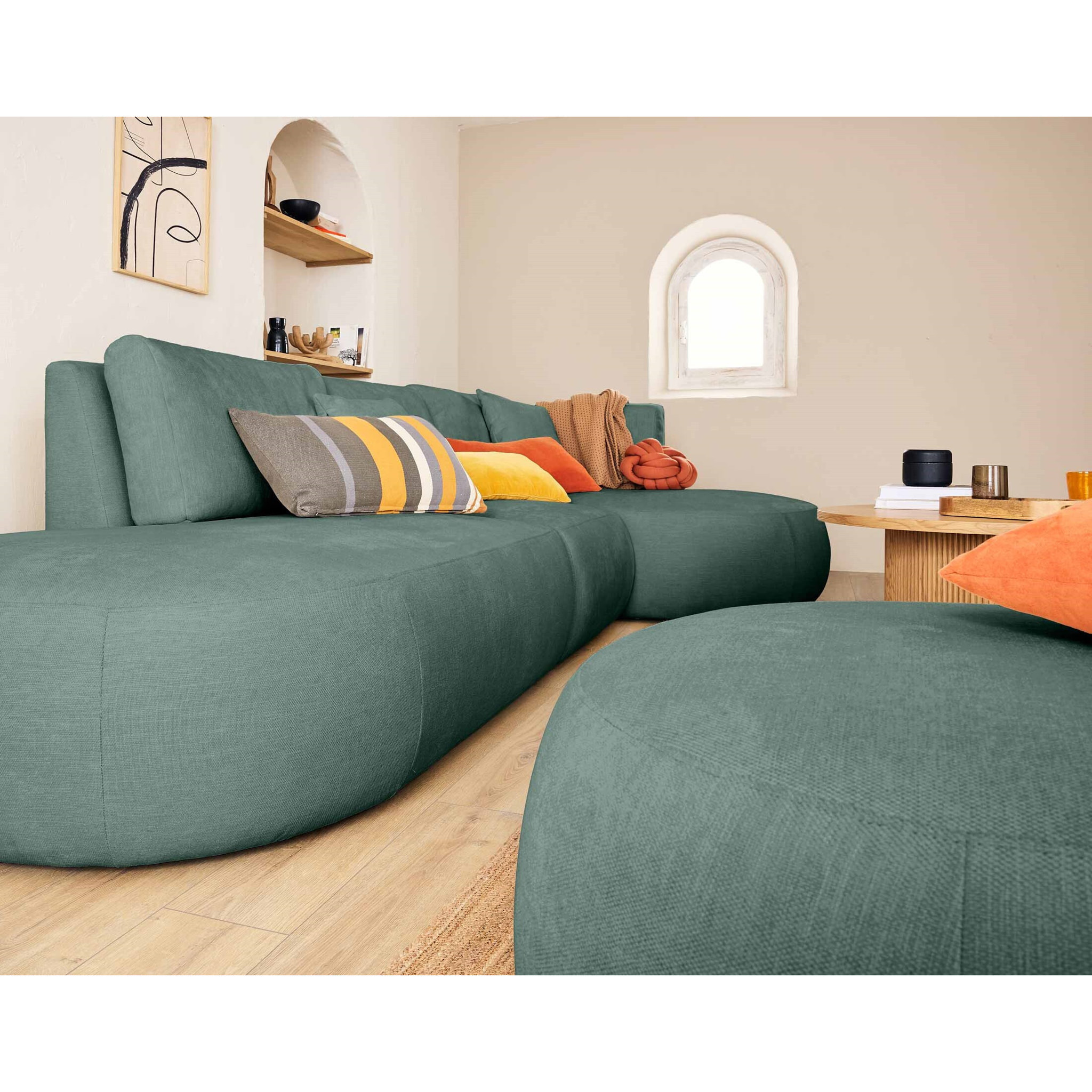 Santorini - module d'assise gauche - en tissu texturé - Vert