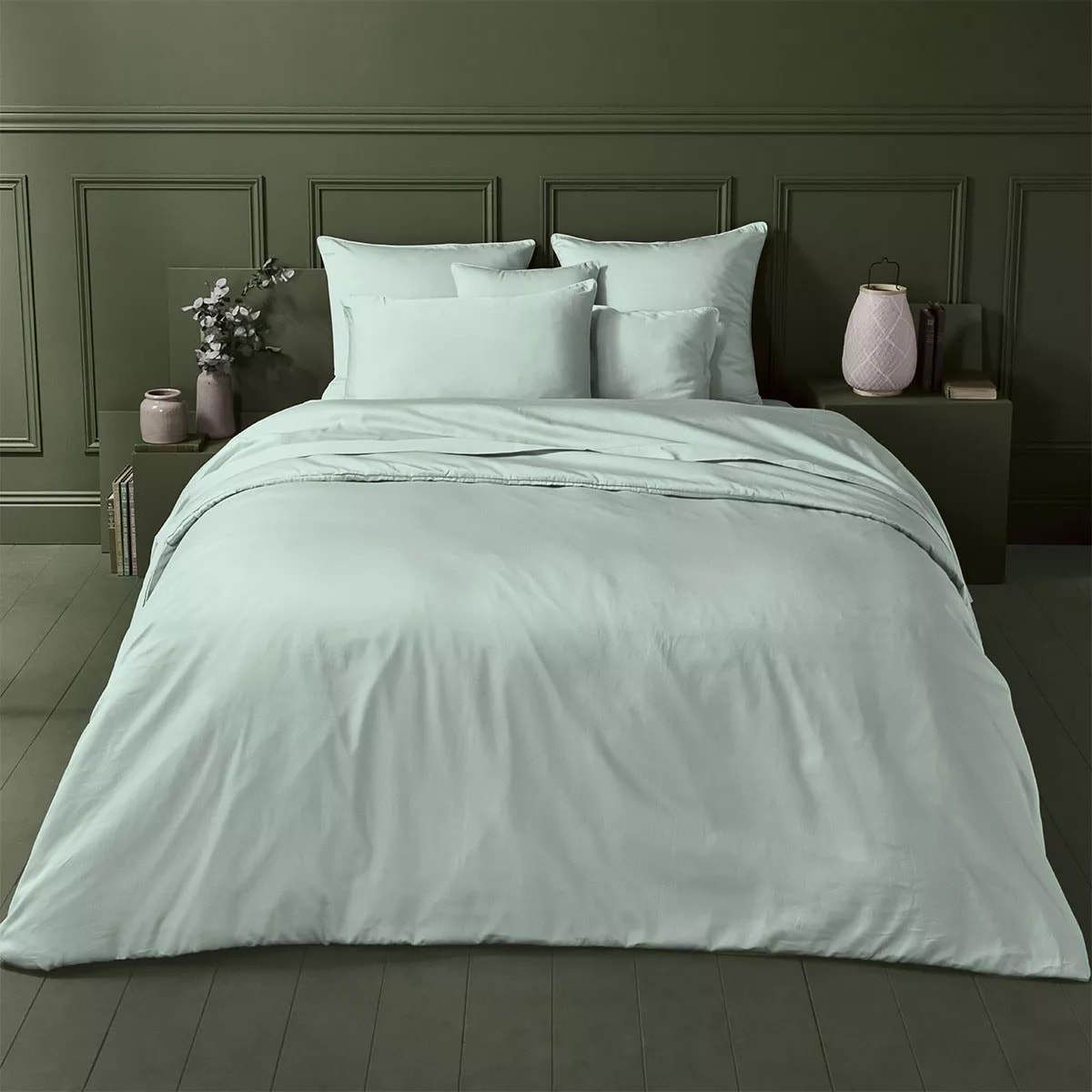 Drap plat satin de coton uni bleu Ava uni lagon