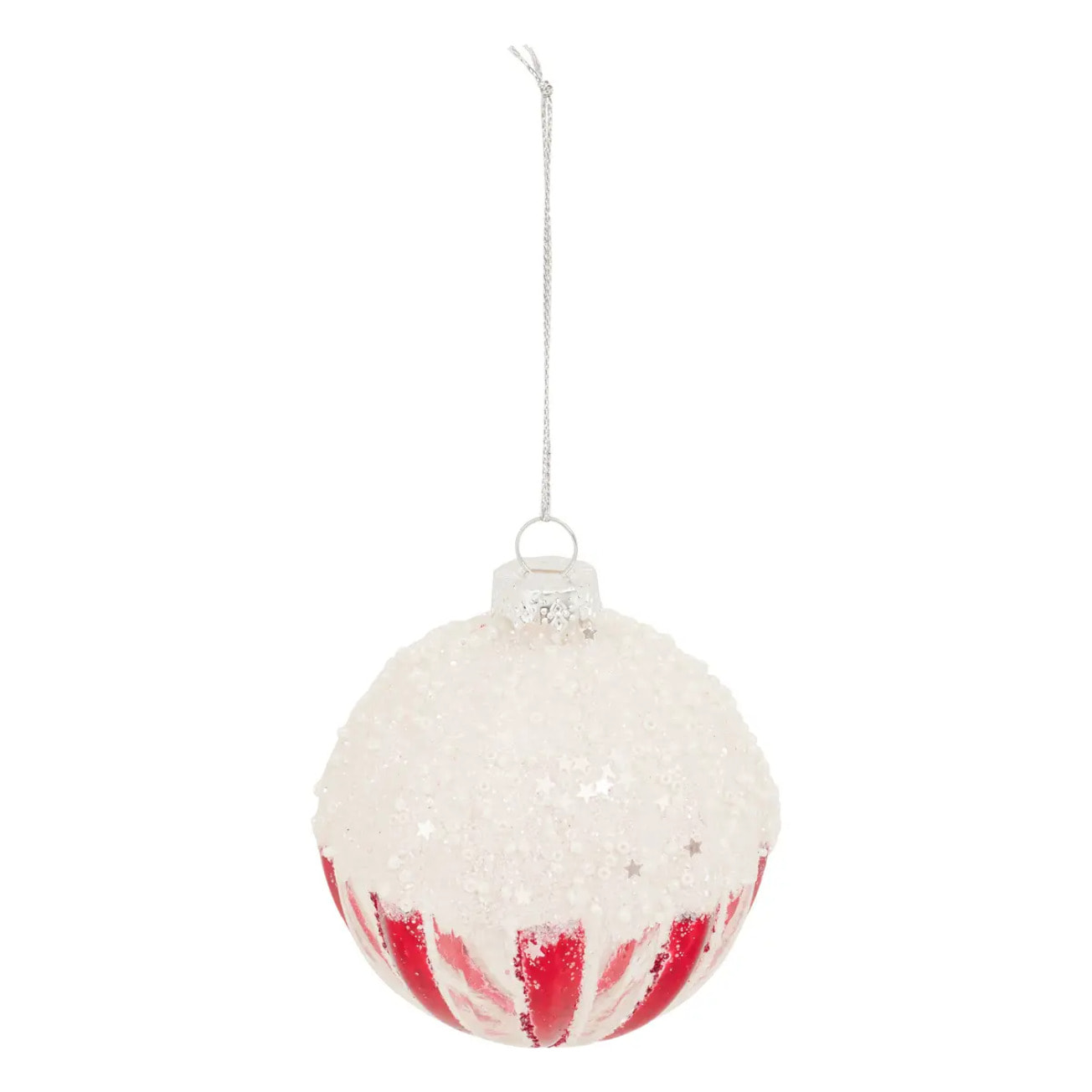 Boule verre glaçage D.8cm rouge et blanc