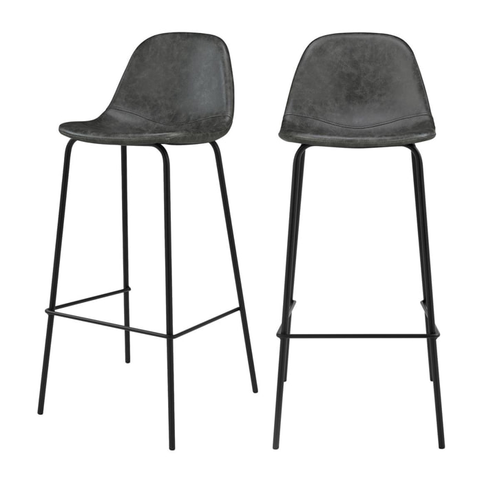 Chaise de bar Henrik en cuir synthétique grise/noire 75 cm (lot de 2)