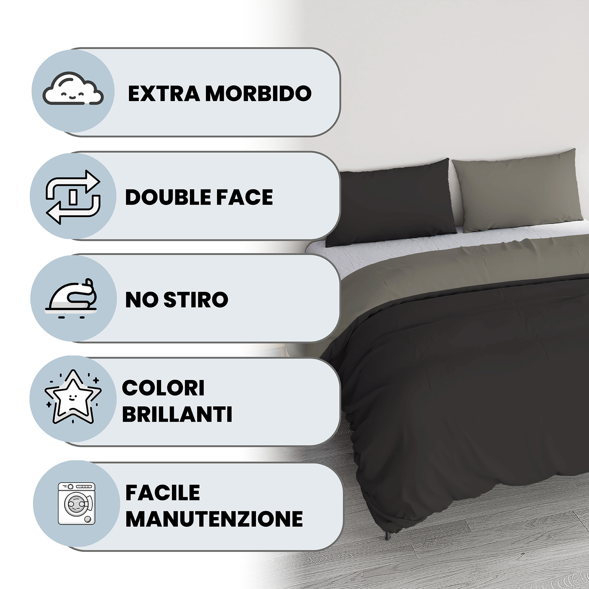 PARURE COPRIPIUMINO ZOE - 100% Microfibra - Made in Italy