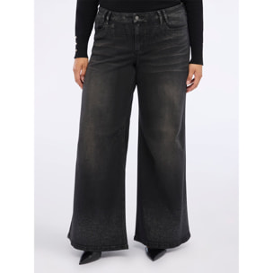 Fiorella Rubino - Pantalones palazzo vaqueros con efecto metalizado - Negro