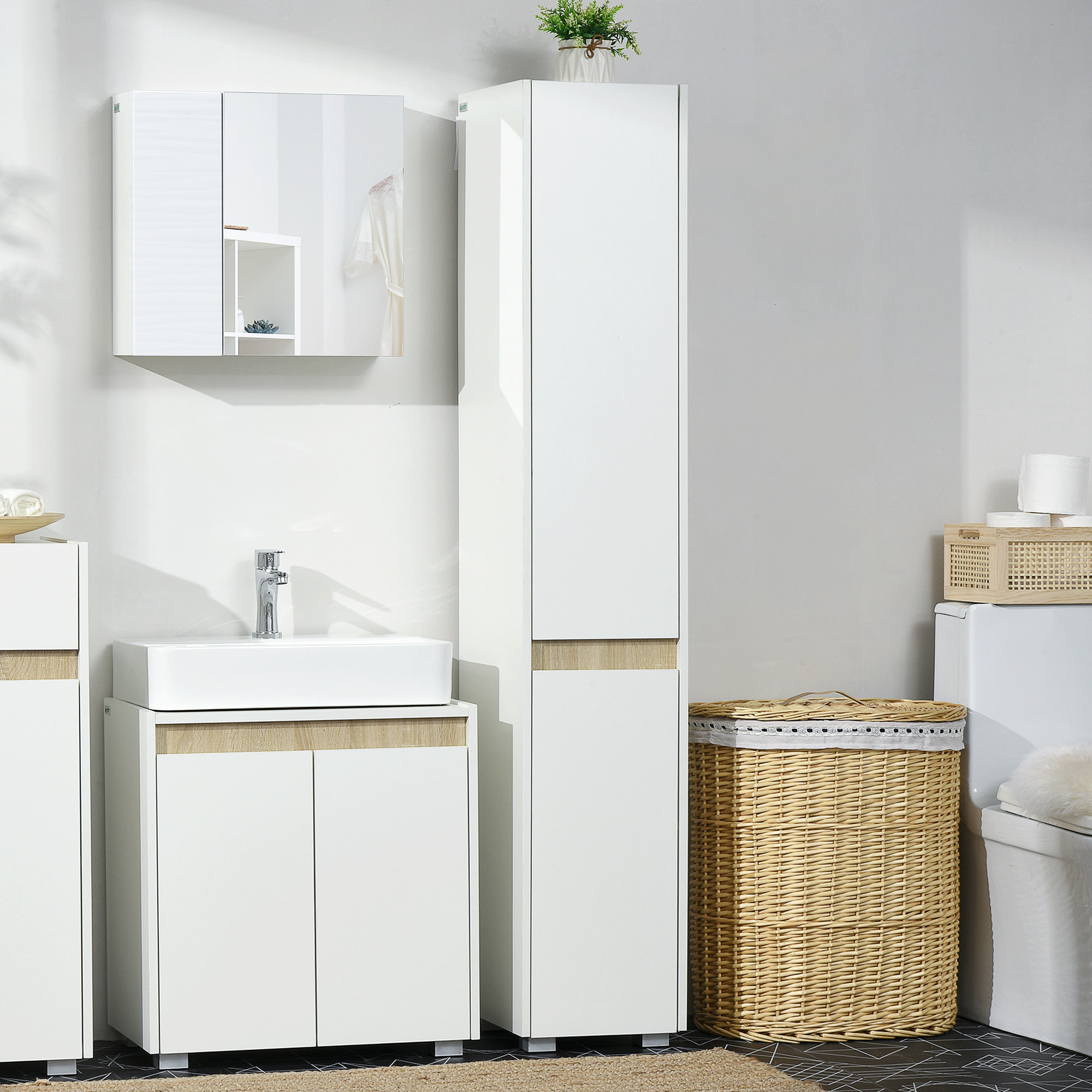 Armario Alto de Baño de 5 Niveles con Estantes Ajustables 30x33x165 cm Blanco