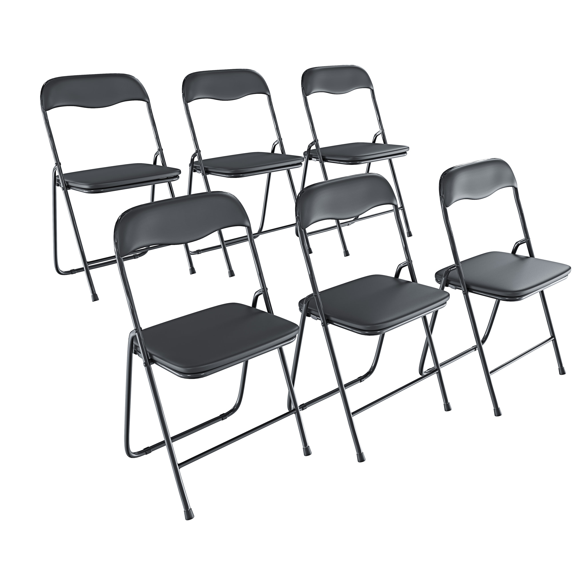 Set 6 Sedia Pieghevole Slim Opaca Metallo Sedie Salvaspazio Ufficio Casa Campeggio Salotto Cucina Ecopelle Comoda Seduta Imbottita 78x44x44 cm Nero