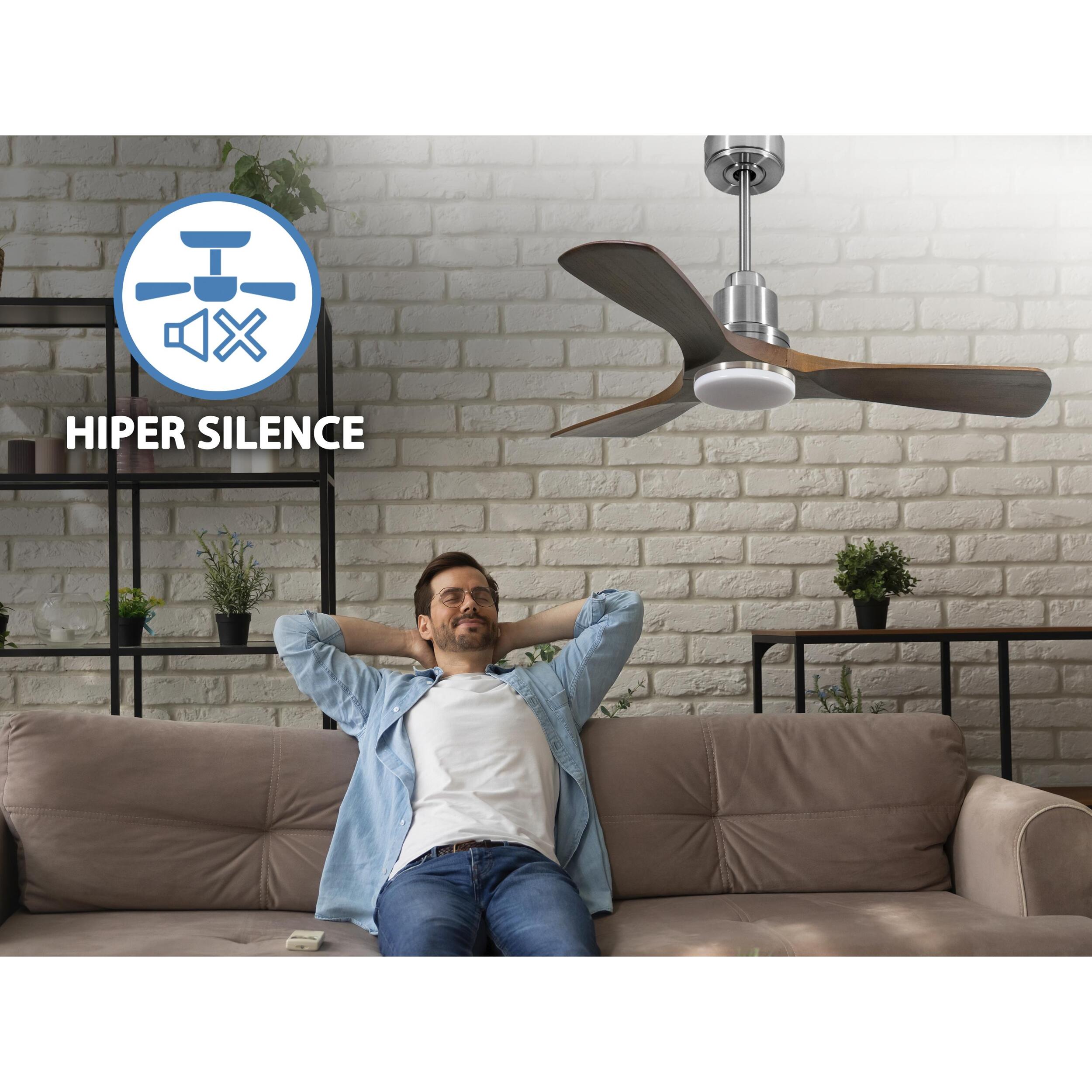 Ventilateur de plafond Réversible  Thermostat Dimmable Wifi Moteur à courant continu Toits en pente Télécommande Lumière à trois tons Hypersilence Mémoire