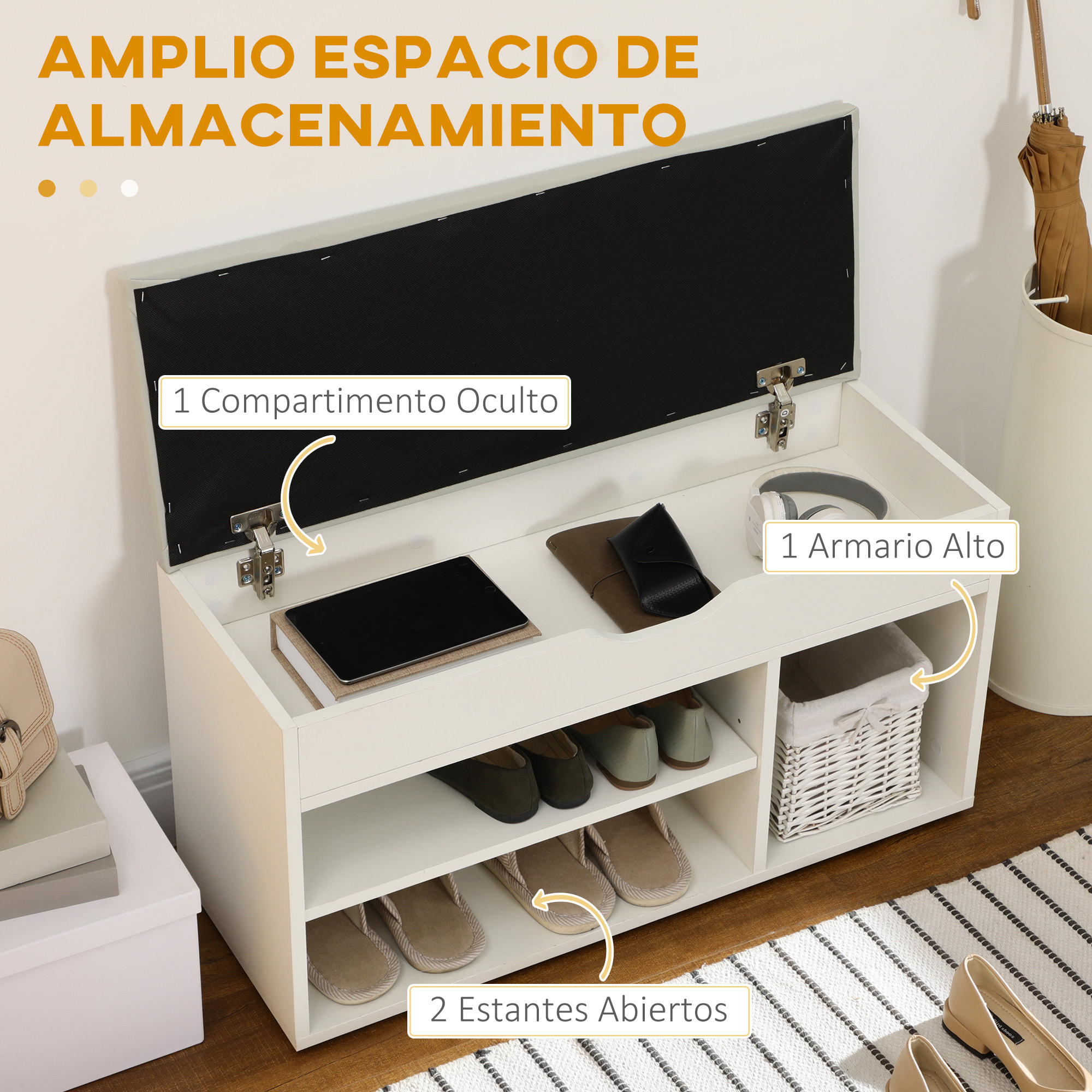 Armario Zapatero para Almacenamiento con Asiento Blanco