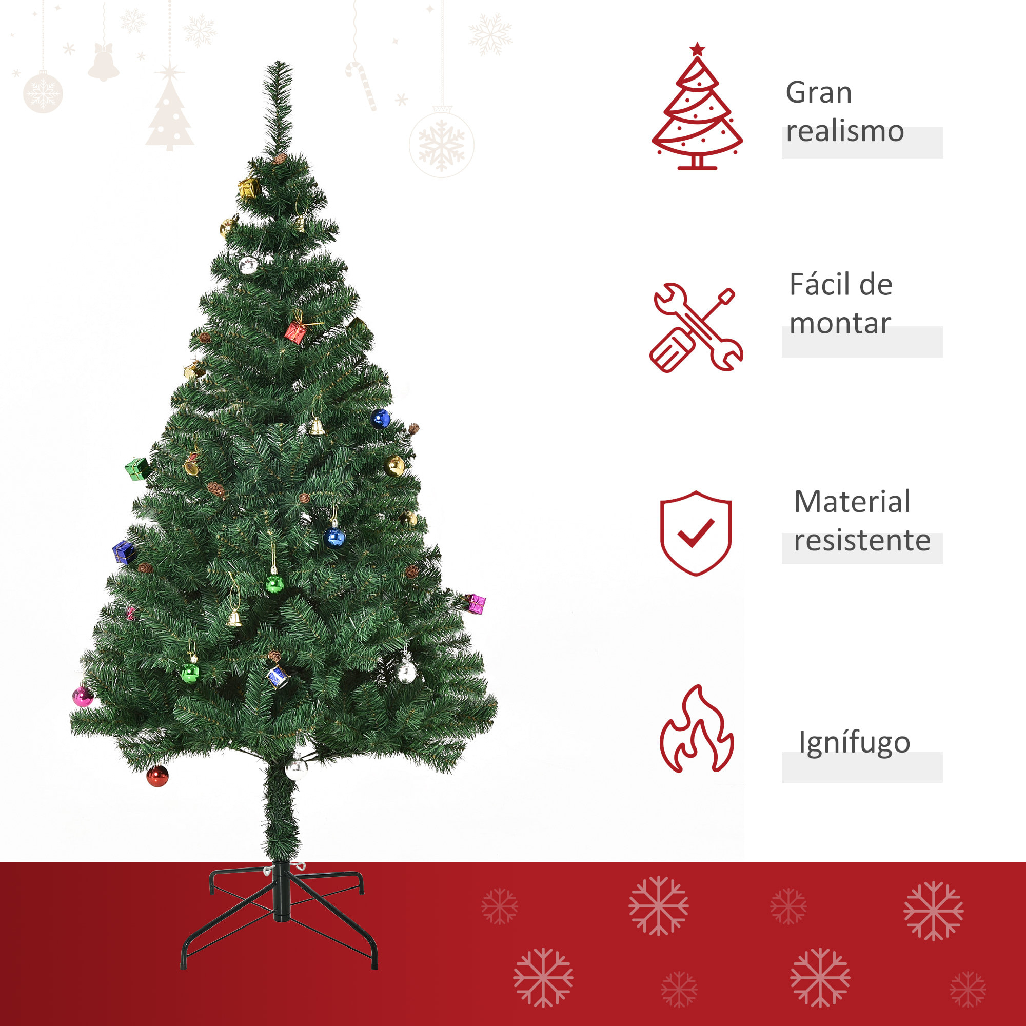 Árbol de Navidad 150 cm Incluye Decoración Artificial Verde y Blanco