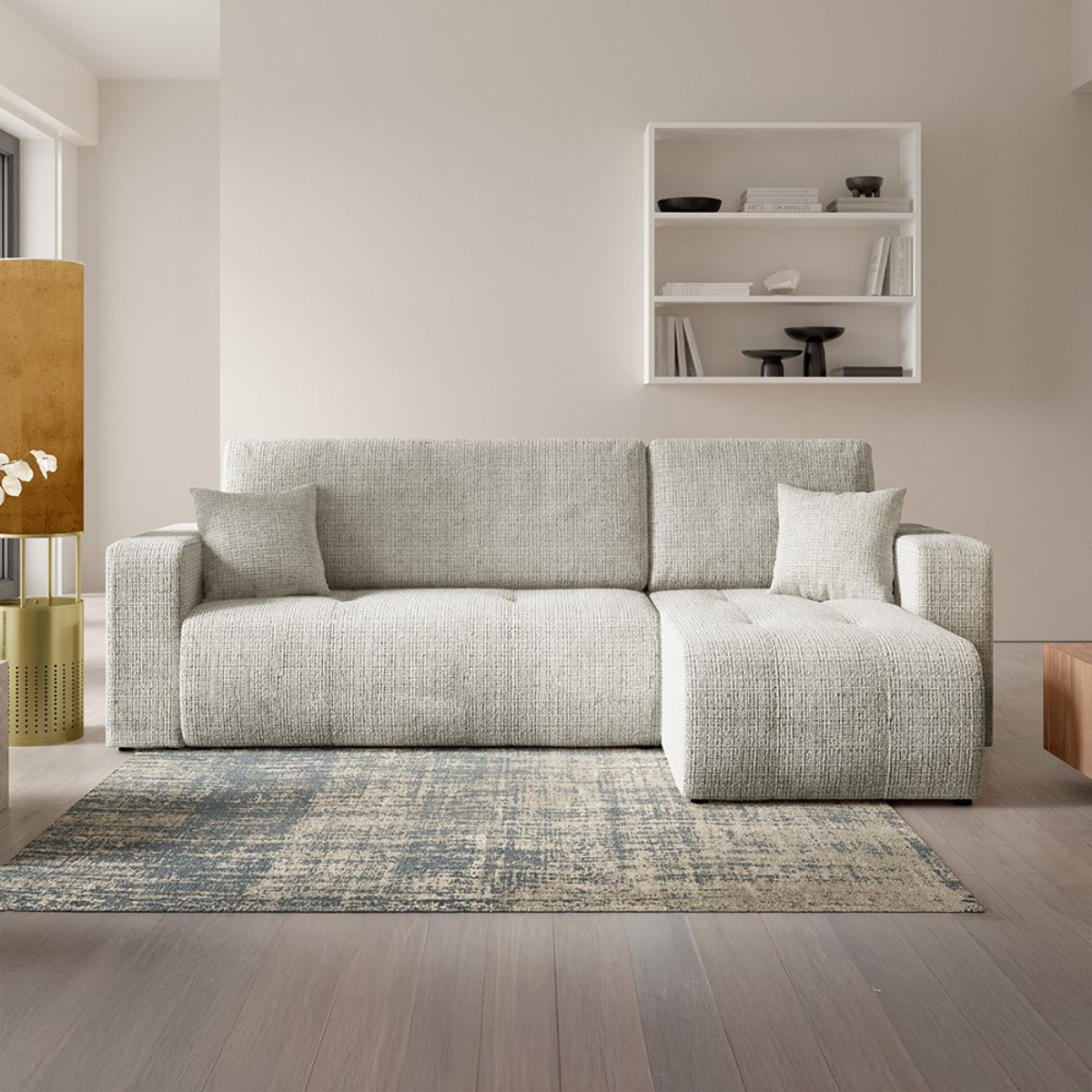 AURORE - Canapé d'angle droit 3 places en tissu texturé gris