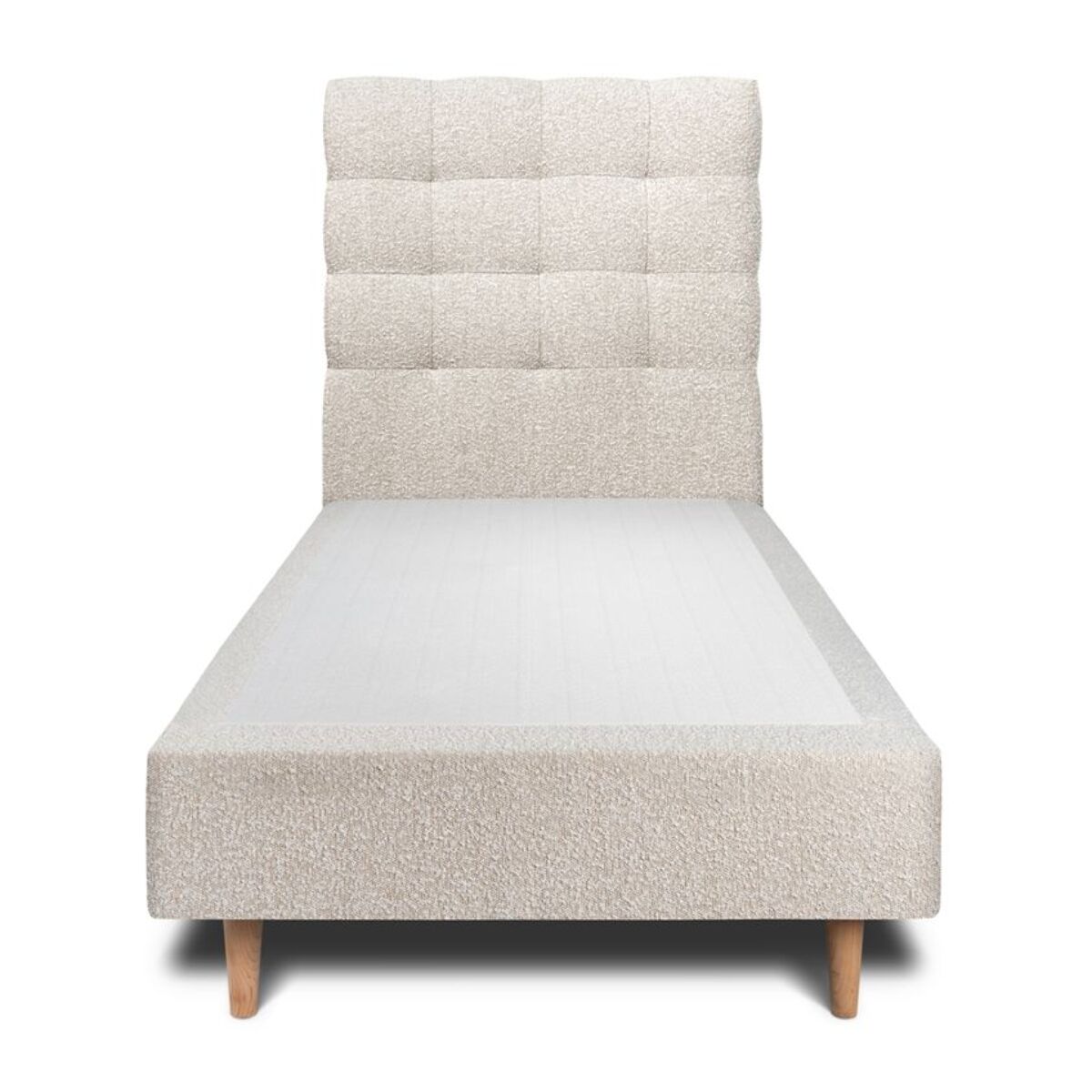 Lit avec tête de lit capitonnée bouclette et sommier tapissier Ep20