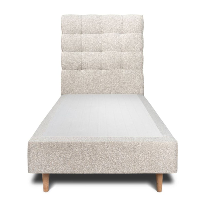 Lit avec tête de lit capitonnée bouclette et sommier tapissier Ep20