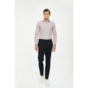 Camicia Uomo 1 Bottone Francese Slim Cotone Riga Stretta Rosso Bordeaux/Bianco
