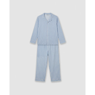 Pijama largo camisero algodón raya marsella celeste
