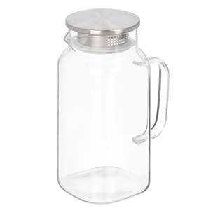 Jarra de borosilicato cuadrada con tapa acero 1,5L.