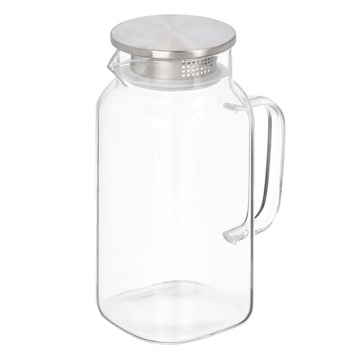 Jarra de borosilicato cuadrada con tapa acero 1,5L.