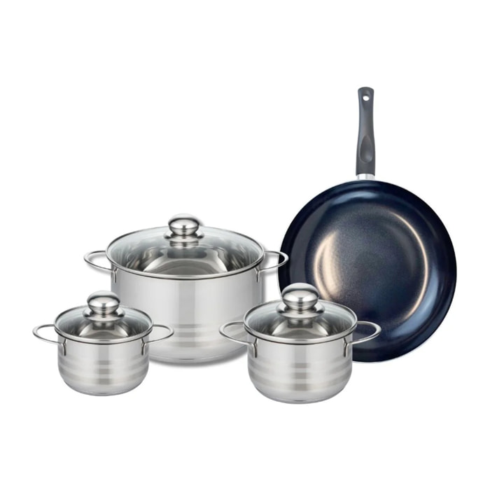 Ensemble de 1 Poêle de cuisson 28 cm et 3 faitouts 14, 16 et 24 cm Elo Prima Brillant