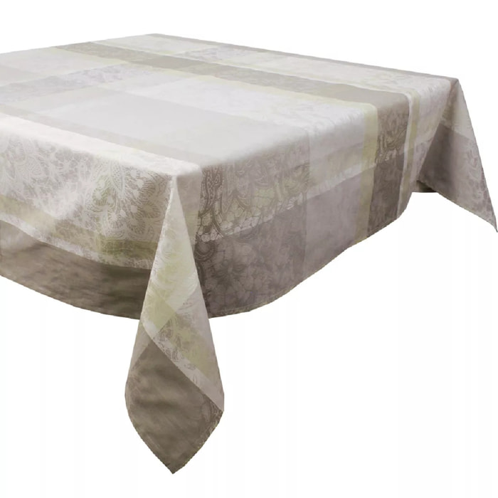 Nappe pur coton enduit motif jacquard beige Mille dentelles naturel