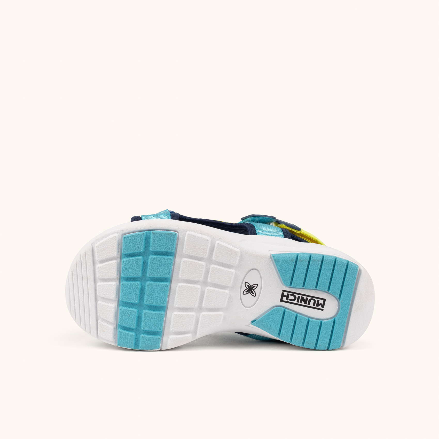 MUNICH MINI YOYO 03 Sandalia deportiva infantil en azul y amarillo flúor con triple ajuste
