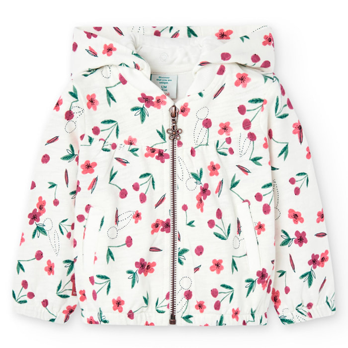 Parka en blanco con capucha y estampado floral