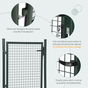 HOMCOM Puerta Verja de Jardín de Acero con Cerradura Manija y 3 Llaves 97x150 cm