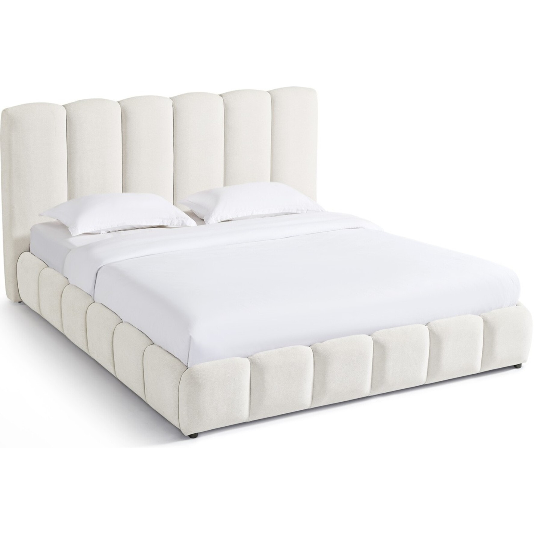 Lit coffre adulte avec tête de lit capitonnée en tissu chenille - NILS