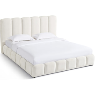 Lit coffre adulte avec tête de lit capitonnée en tissu chenille - NILS