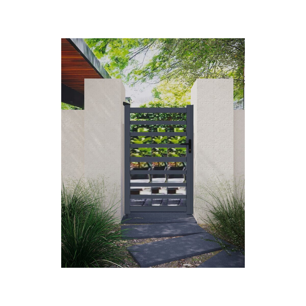 Portillon aluminium ajouré "Marius" - 100 x 180 cm - Gris
