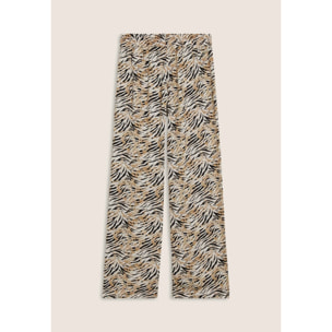 Pantaloni comfort in viscosa animalier con gamba ampia