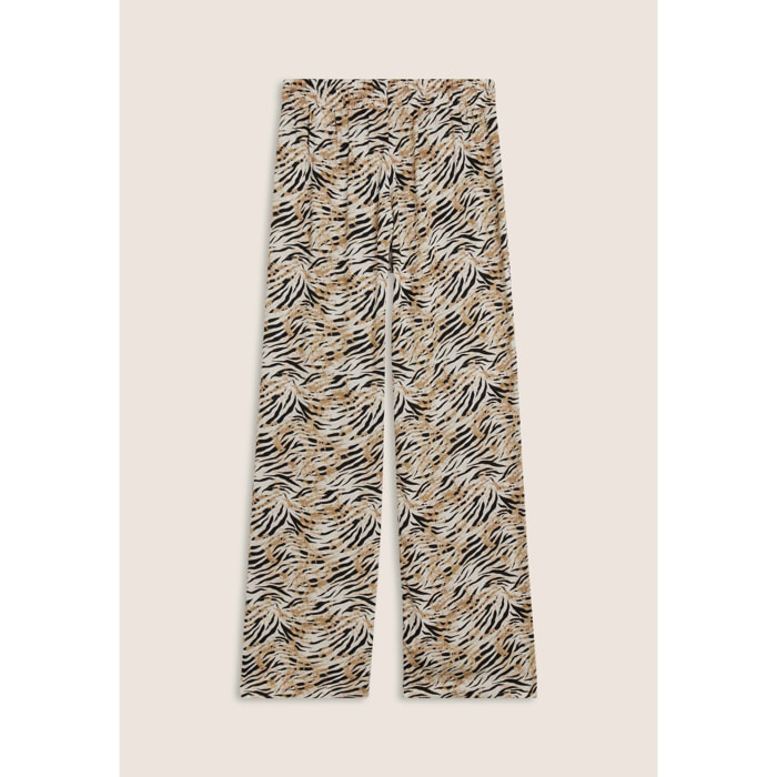 Pantaloni comfort in viscosa animalier con gamba ampia