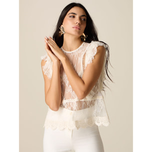 Oltre - Top in tulle ricamato see-through - Bianco
