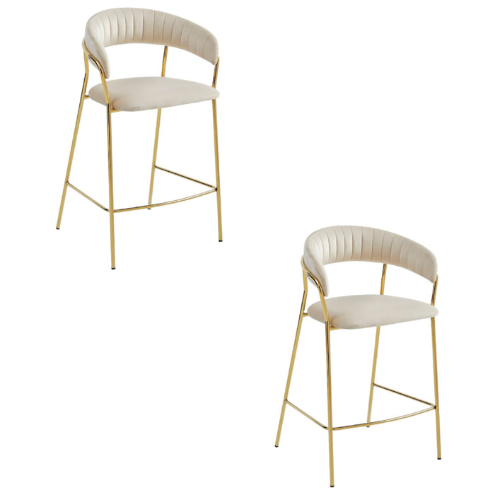 Set di 2 sgabelli bar Badia in velluto beige e gambe dorate