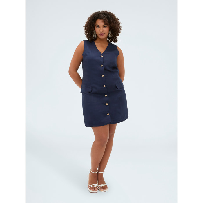 Fiorella Rubino - Vestido camisero en mezcla de lino y viscosa - Azul