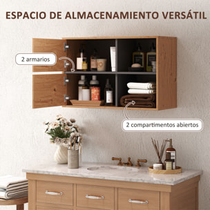 Mueble Auxiliar de Baño Armario de Baño de Pared con Compartimentos Abiertos y 2 Puertas Mueble de Baño Moderno para Cocina Entrada 80x35x57,5 cm Natural