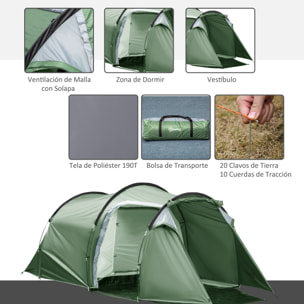 Tienda de Campaña Familiar 3-4 Personas Plegable Impermeable 2000+ con Vestíbulo