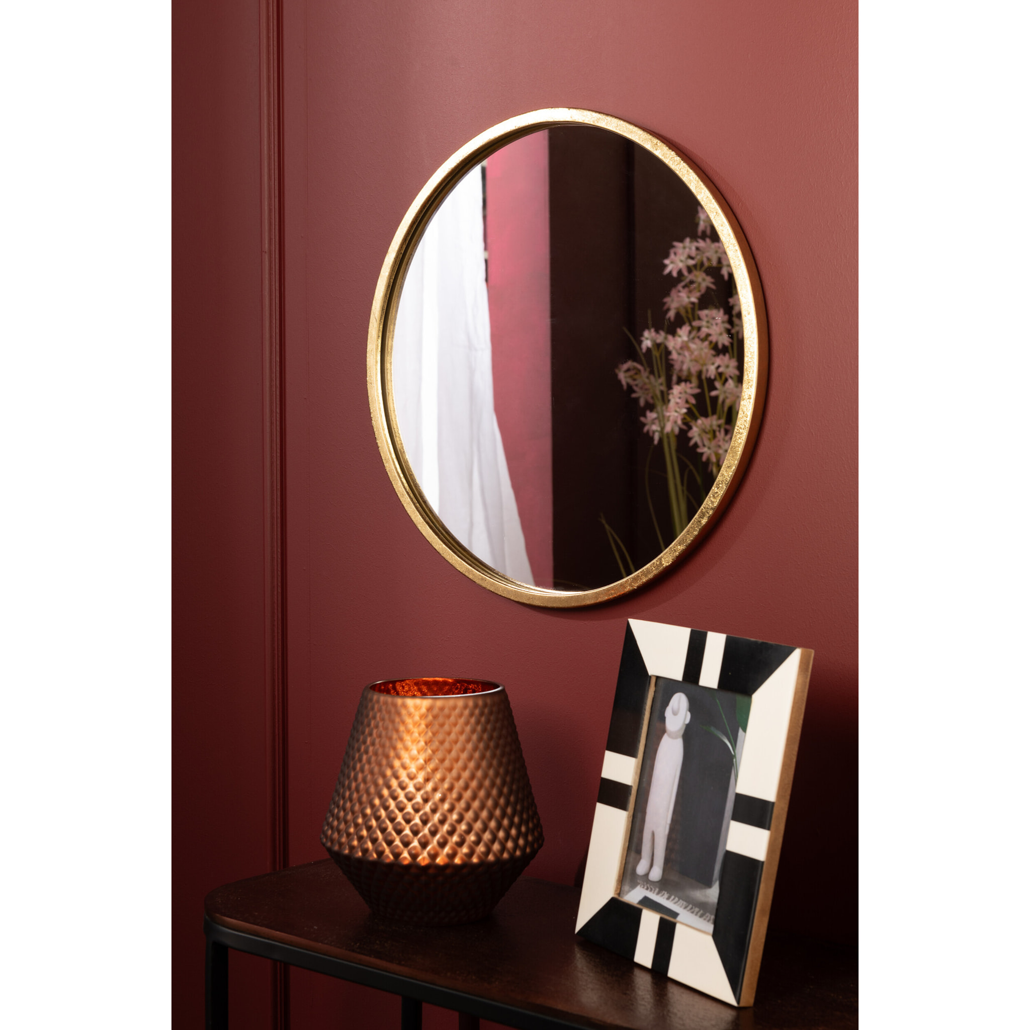 J-Line Miroir Mona Rond Metal/Verre Or Small
