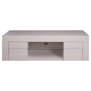 Mobile da soggiorno porta TV moderno, Credenza bassa a 2 ante, Made in Italy, cm 181x42xh44, colore Bianco lucido