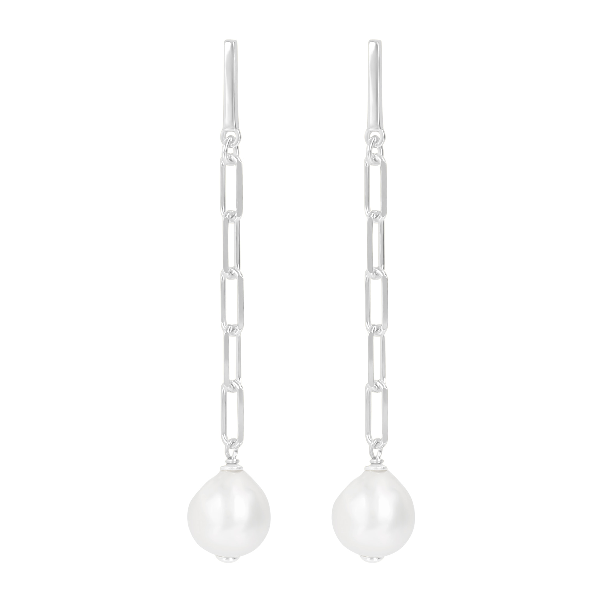 PERLAVIVA - Orecchini Pendenti in Argento 925 placcato Rodio con Perle Bianche d'Acqua Dolce Ø10/11mm