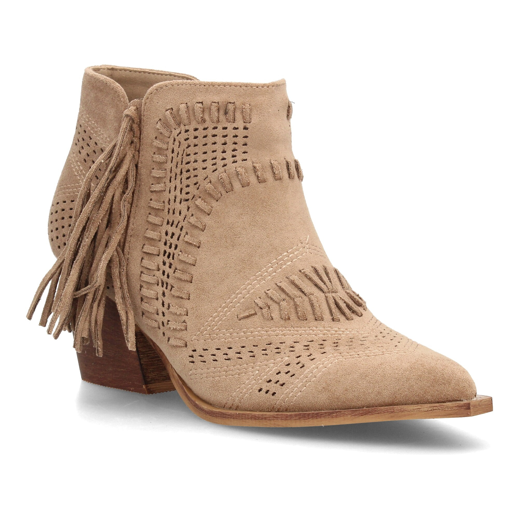 Botín cowboy calado con flecos para mujer