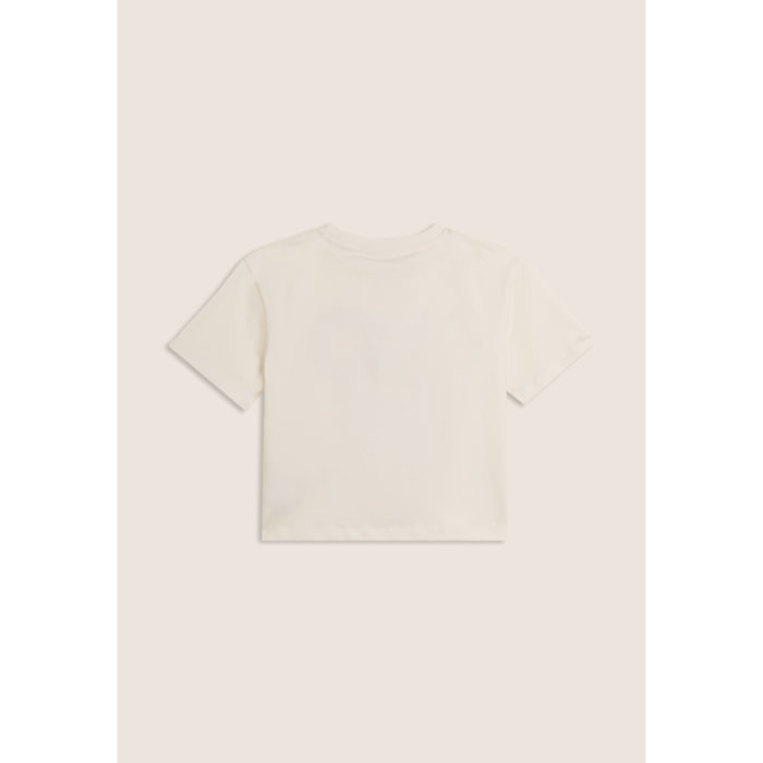 T-shirt Junior cropped con grafica in strass e paillettes