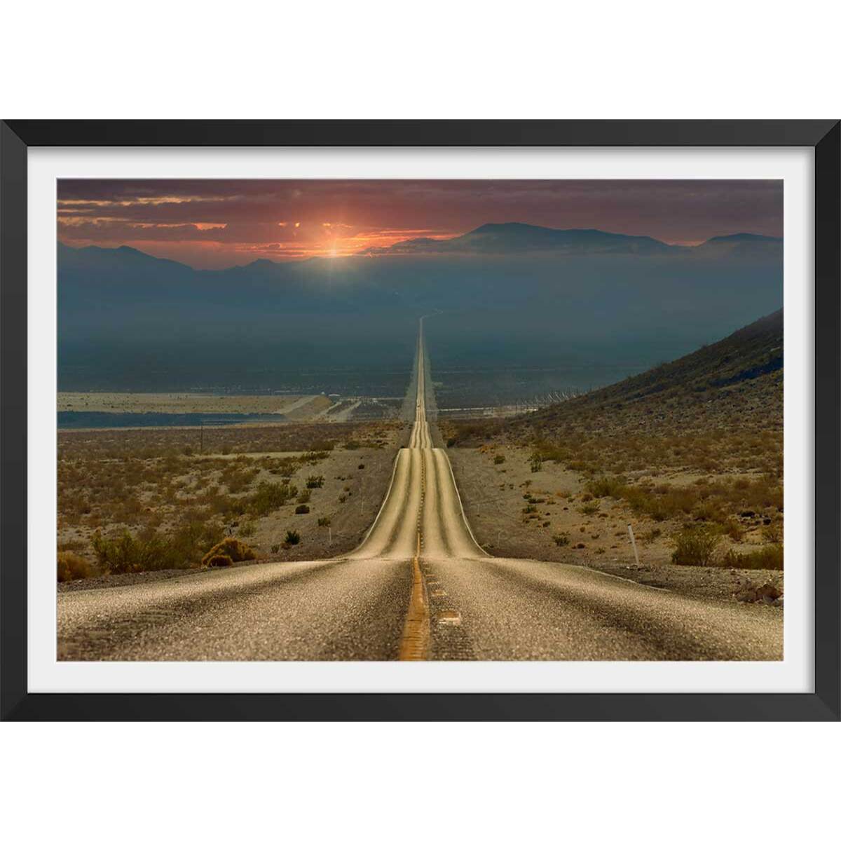 Affiche paysage roadtrip Affiche + cadre en bois - Noir