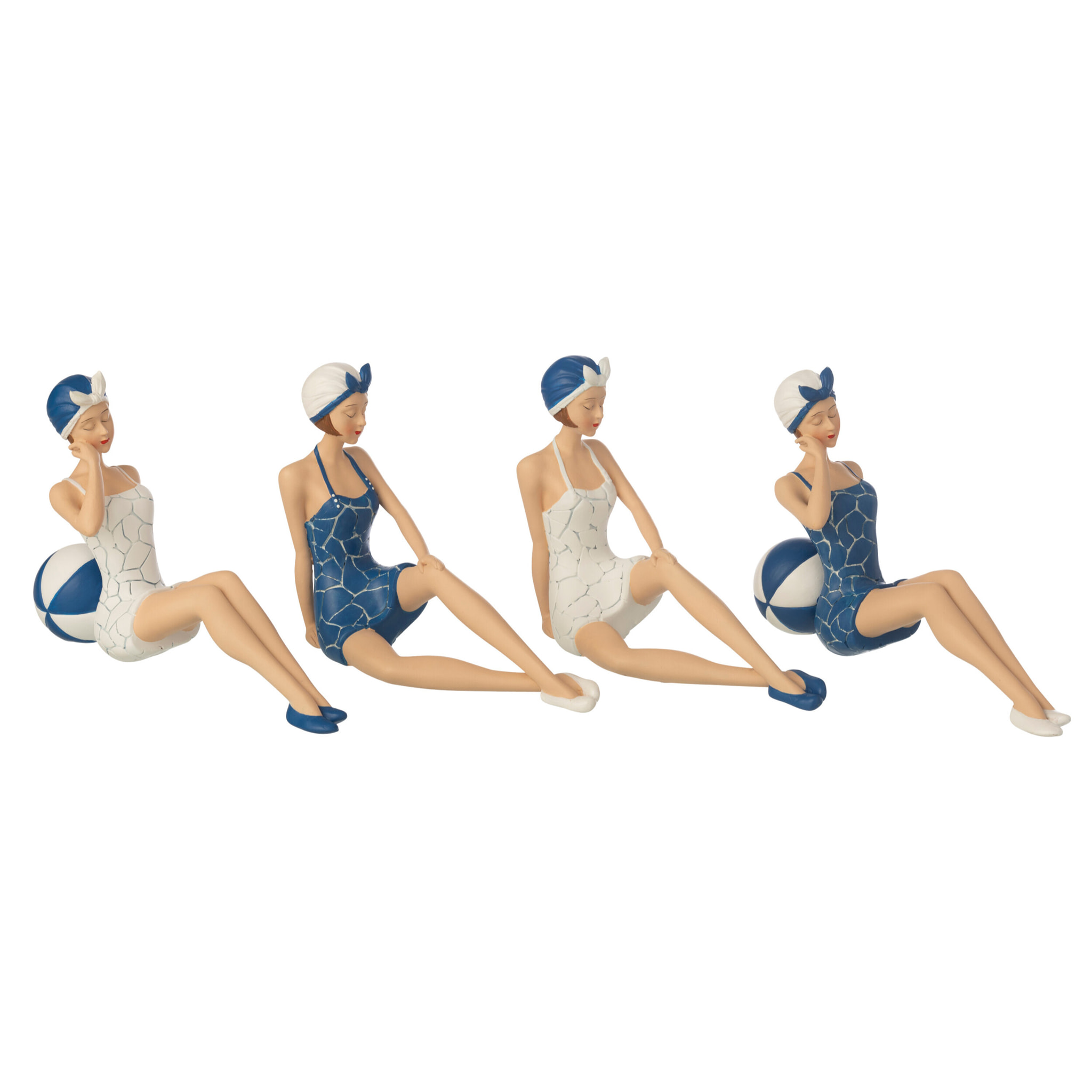 J-Line Femmes Maillot de Bain + Assis décoratives - polyrésine - bleu/blanc - 4 pièces